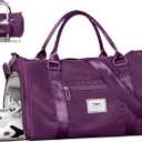 FIORETTO Womens Gym Tote Duffle Bag with Wet Pocket & Shoe Compartment, Sports Duffel Overnight Weekender Hospital Workout Carry on Bag for Girls, Ideal for Travel, Swimming, Dance, Ballet Dark Purple