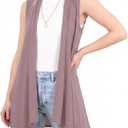 Popana Long Sleeveless Cardigan for Women  Draped Open Front, Asymmetric Hem Long Sweater Vest (Small, Toffee)