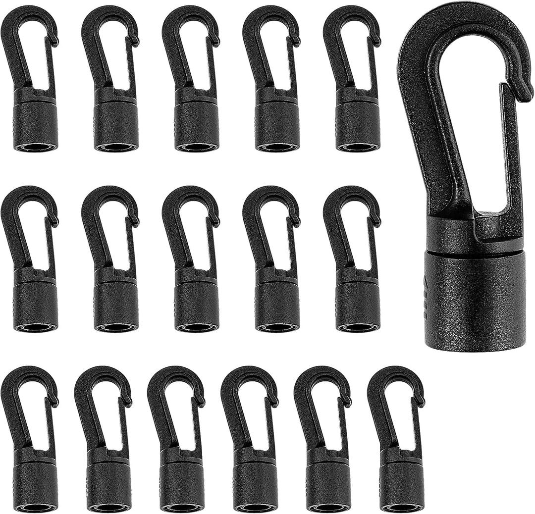 ZHOUBIN Shock Cord End Snap Hooks for 1/4 inch to 5/16 inch, Black Plastic Bungee Cord Terminal Hooks, 16 Pcs