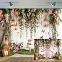 7 x 5 ft Floral Arch Backdrop Spring Butterfly Candle Flower Photography Background Wedding Baby Bridal Girl Birthday Party Banner Room Decor Portrait Photoshoot Wallpaper Photo Booth (Green)