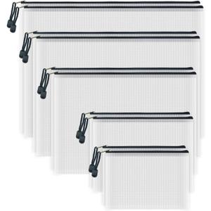10 Pcs Zipper File Bags, Waterproof Plastic Mesh Pouch for Office School, Board Game Storage Bags (Multi-Size, White and Black)