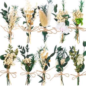 VAIPI 10 Pack Dried Flower Bouquets Green Series Natural Dried Plant with Stem Real Flower Bundles Artificial Eucalyptus for Vase, DIY, Farmhouse Decor,Wedding Crafts,Home Party Fake Plant Decor