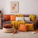 Decorative Farmhouse Fall Throw Pillow Covers 18x18 Set of 2, Mustard Maple Leaf Plush Embroidered Pillow Cases for Couch, Soft Fluffy Faux Fur Cushion Covers for Harvest Autumn Home Dcor (Mustard Yellow Stem)