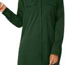 LYANER Women's Casual Button Down Shirt Dress Collared V Neck Long Sleeve Mini Dresses (Green, XXL)