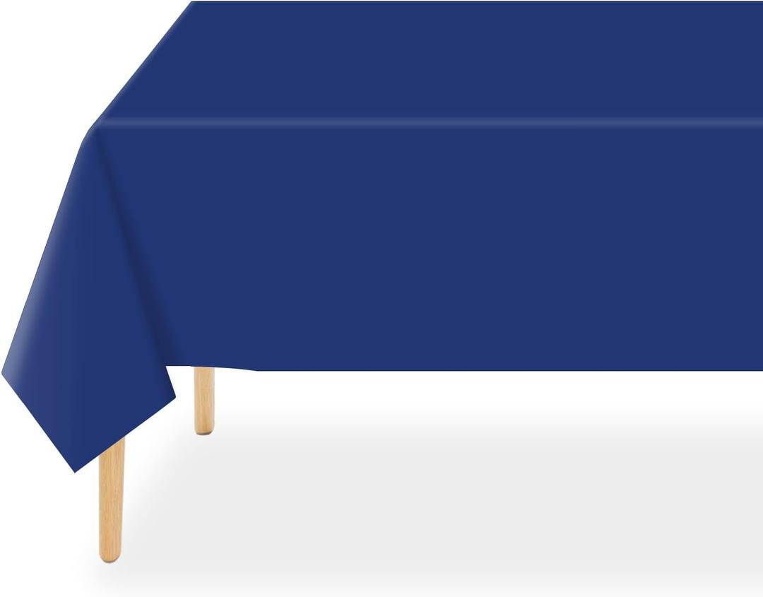 QIKSION Navy Blue Plastic Table Cloth Disposable 2 Pack, 54 x 108 Inch Tablecloths for Party, Graduation, Patriotic, Veterans Day Decorations, Dark Blue Rectangle Table Cover