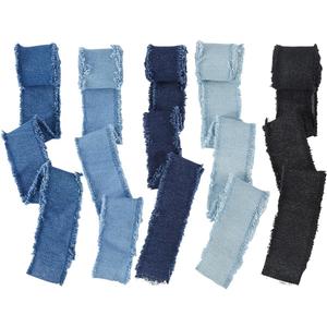 SUPERFINDINGS 5 Rolls 9.3 Yards Denim Blue Ribbon Fringes 4cm Wide Fabric Ribbon Wrapping Frayed Cotton Jean Fabric for Gifts Wrapping Hair Sewing Weddding Decor