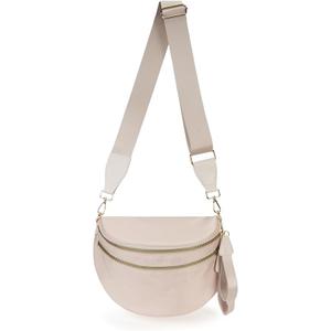 FEIBOON Spacious Nylon Crossbody Bag Bum Bag Handbags Wallets Purses Trendy Shoulder Bag for Women (beige)