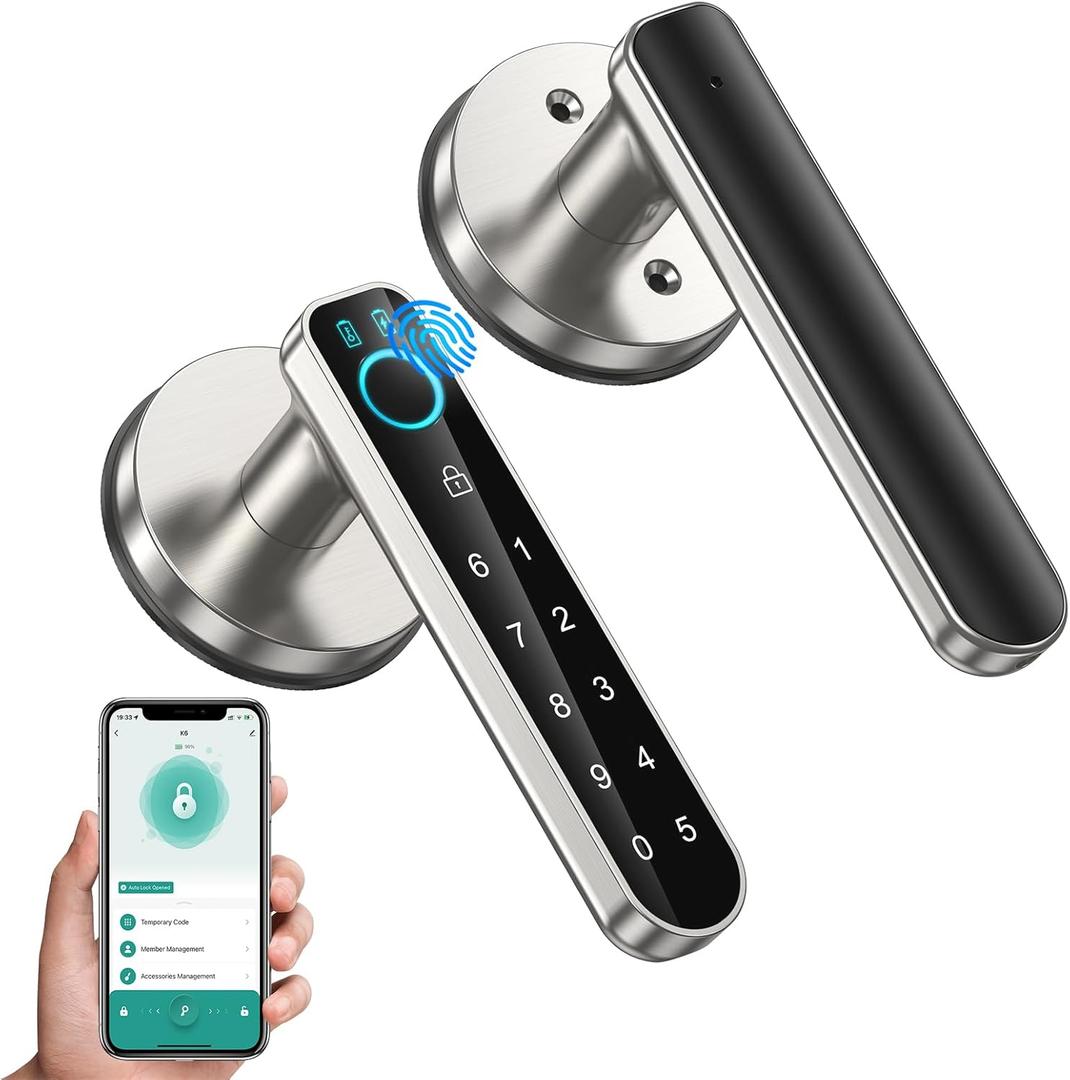 Fingerprint Door Lock-Smart Door knob, biometric Door Lock with passcode keypad keyless Entry Door Handle for Bedroom Home Hotel Office Apartment (Silver with APP)
