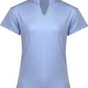Women Golf Tennis Shirts,Athletic Women T-Shirts V-Neck Tops Short Sleeve Collarless Shirts (Blue, M)