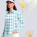 Women's Golf Shirts Lightweight UPF 50+ Long Sleeve Shirts UV Protection Quick Dry Cool Polo Shirts for Women Work Outdoor (Blue Plaid)