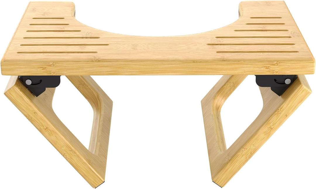 AmazerBath 8.5 Inches Bamboo Toilet Stool Squat for Adults, Collapsible Poop Stool for Bathroom, 0.79" Thickness Squatting Potty with Non-Slip Strip, Space-Saving, Natural Color