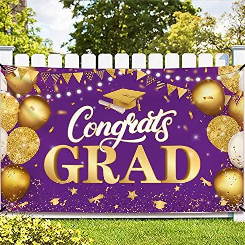 KatchOn, XtraLarge Congrats Grad Banner - 72x44 Inch, Purple And Gold Graduation Backdrop | Grad Banner for Grad Decorations Class of 2025 | Purple and Gold Graduation Decorations 2025