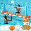 JOYIN Inflatable Pool Float Set Volleyball Net & Basketball Hoops, Floating Swimming Game Toy for Kids and Adults, Summer Floaties, Volleyball Court (105x28x38)|Basketball (27.6x23),L-Orange