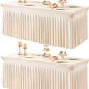 2 Packs Light Champagne Table Clothes for 8 Foot Rectangle Tables, One-Piece Wrinkle Resistant Stretch Spandex Table Covers with Skirt for Event Banquet Wedding Birthday Party