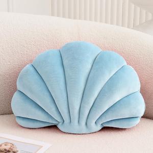 Seashell Decorative Pillow Shell Shaped Throw Pillow 3D Insert Beach Pillow Soft Velvet Pillow Sea Ocean Decoration Couch Bed Pillow Cushions (Blue,14 X 11 inch)