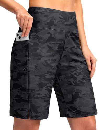 G Gradual Women's 9" Long Swim Board Shorts with Pockets High Waisted Knee Length Beach Swimming Shorts for Women with Liner Size L