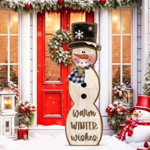 Winter Snowman Porch Sign Wooden Porch Decor Winter Christmas Nutcracker Snowman Front Door Welcome Standing Sign for Xmas Farmhouse Outdoor Yard Wall Hanging Decorations (42 Inch, Rustic)