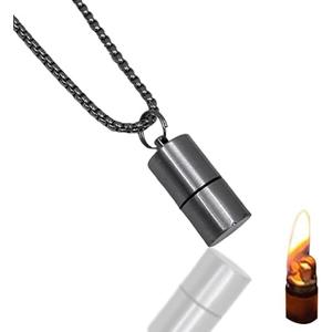 Vintage Trench Necklace Lighters - Men's Soft Flame Cool Small Lighters, Wilderness Survival (No Gas) (Silver)
