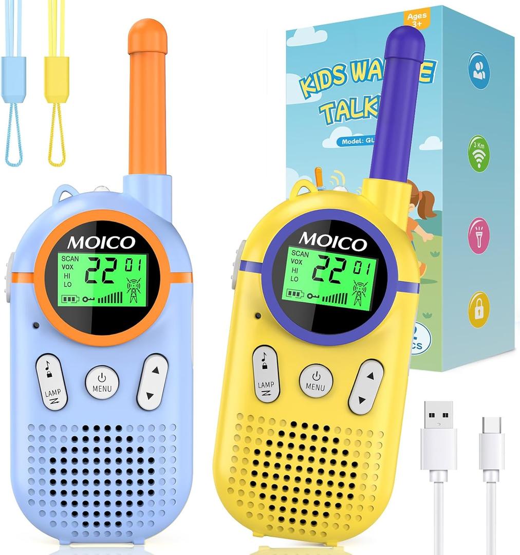 MOICO Toys for 3-12 Year Old Boys Girls, Rechargeable Long Range Walkie Talkies for Kids with 22 Channels, 3 4 5 6 7 8 Year Old Kids Gift, Perfect for Outdoor Camping, Hiking, Christmas and Birthday