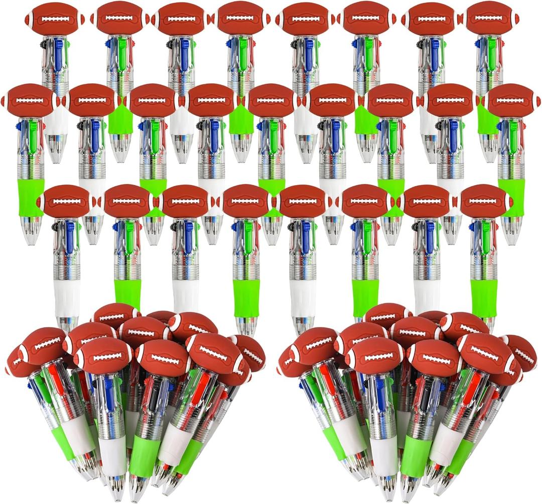 LiYiQ 50 Pcs Football Multicolor Pen in One Cartoon Cute Fun 4-in-1 Cute Pens Bulk Kawaii Football Shape Cool Ballpoint Pens Fun Gifts