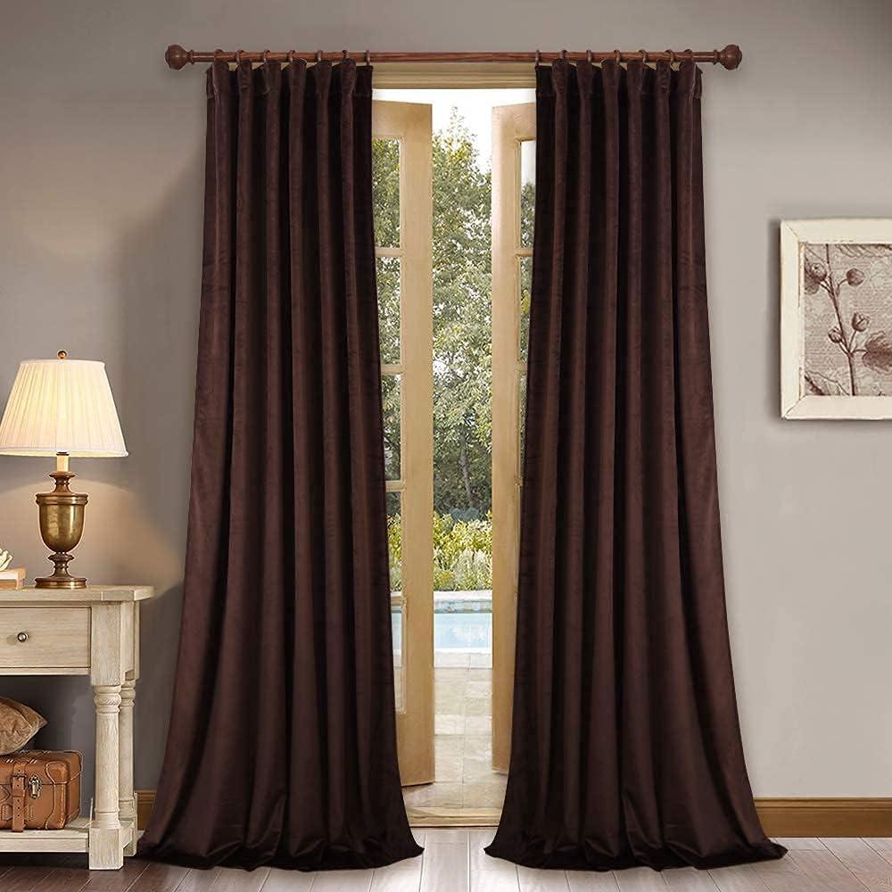 StangH Brown Curtains 96 inches for Living Room Thick Soft Velvet Blackout Energy Smart Drapery Insulating Hot & Chill for Bedroom/Dining Room/Loft, W52 x L96, 2 Panels