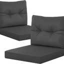 YEFU 24x24 Outdoor Cushions for Patio Furniture: Waterproof Fade Resistant Outdoor Seat Cushions Set of 2 - Olefin Deep Seat Paio Cushion Pads Replacement with Ties for Chair Sofa Couch(Dark Gray)