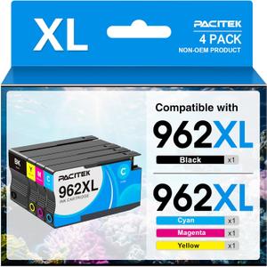962 XL 962XL Ink Cartridges Combo Pack Replacement for Hp 962XL Ink Cartridges for HP OfficeJet Pro 9010 9012 9014 9015 9016 9018 9020 9025 Printers (1BK/1C/1M/1Y, 4 Pack) (Black/C/M/Y)