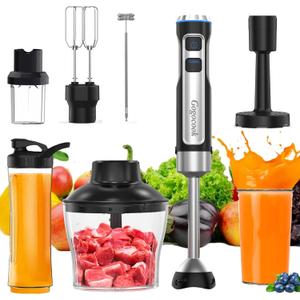 Immersion Blender Handheld 8 in 1 Hand Blender, Electric Blender Max 1000W Immersion Blender with 21 Speed & Turbo Mode, 21 Speed & Turbo Mode, Beaker Chopper Milk Frother Frother Grinder (Black Silver)