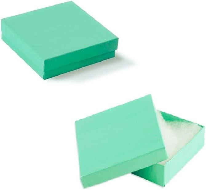12 Pack Cotton Filled Teal Blue Robin Egg Color Cardboard Paper Jewelry Gift and Retail Boxes, Valentine's Day 3.5in X 3.5in X 1 Inch Size by R J Displays