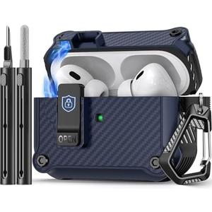 Pohgelan Compatible with AirPods Pro 2nd/1st Case,Magnetic Automatic Lock with Cleaning Kit,Compatible with Magsafe,Carbon Fiber Texture Cover -Blue
