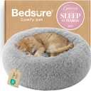 Bedsure Calming Cat Beds for Indoor Cats - Small Cat Bed Washable 20 inches, Anti-Slip Round Fluffy Plush Faux Fur Pet Bed, Fits up to 15 lbs Pets, Pale Grey