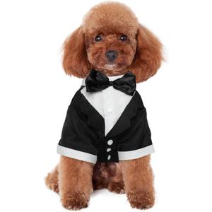 Kuoser Dog Tuxedo, Formal Dog Costume with Bow Tie Pet Wedding Suit Party Birthday Outfit, Dogs Tux Soft Shirt for Valentines Christmas Halloween Graduation Cosplay, Black M