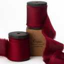 Ribbli Burgundy Silk Satin Ribbon 1.5 Inch x 12 Yard Handmade Frayed Chiffon with Wooden Spool Burgundy Red for Gift Wrapping Wedding Invitations Bridal Bouquets Home Decor