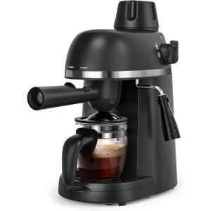 Steam Espresso Machine with Milk Frother, 1-4 Cup Mini Expresso Coffee Maker for Home, Latte Cappuccino Machine Includes Carafe, Black