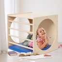 Kids Cube Cozy Corner, 24" Wooden Montessori Play Furniture, Solid Reading Nook with Cusion, Play Set and Palyhouse for Preschool, Home and Daycare (Natural Finish)