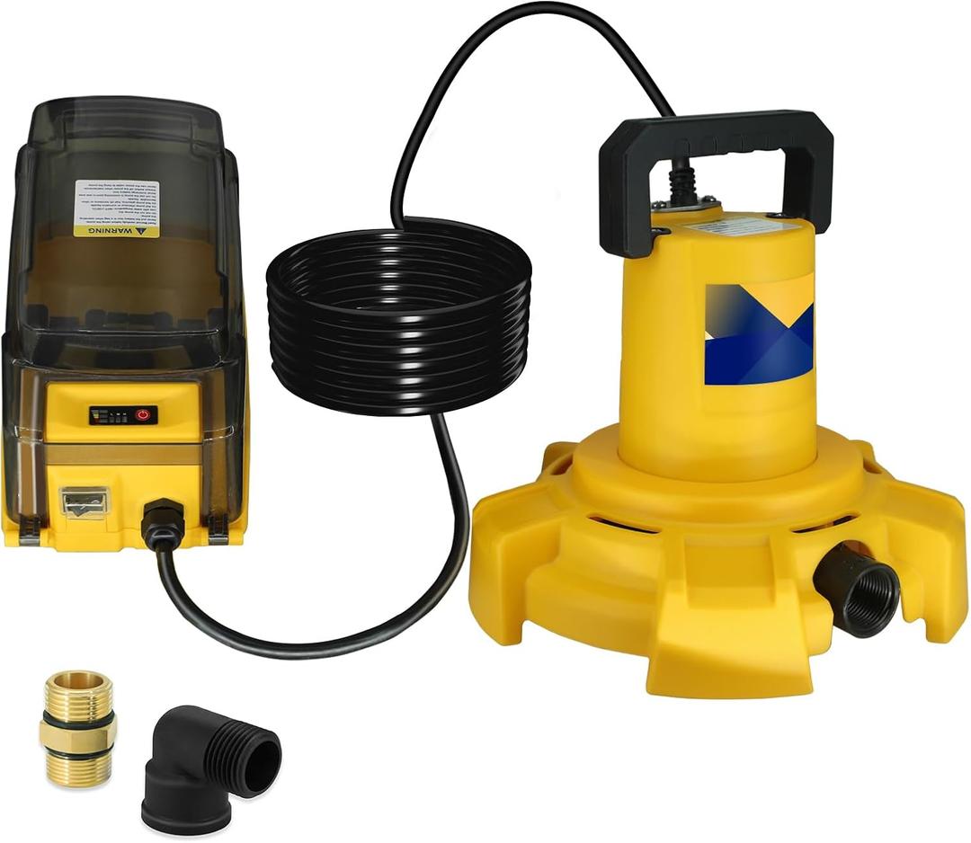 Cordless Submersible Sump Pump Compatible with Dewalt 20V Battery(Tool Only), 1320GPH Brushless Water Transfer Pump, Portable Electric Utility Pump w/ 15.4ft Cord for Garden Pond Pool Tub