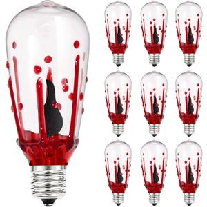 Halloween Flicker Flame Light Bulbs, ST40 Blood Drop Replacement Bulbs Edison Flicker LED Bulbs with Orange Red Flame for Outdoor Halloween String Lights, 1 Watt- E17 Intermediate Base, 10 Pack