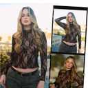 Avidlove Women's Mesh Top Long Sleeve Mock Neck Sheer Blouse See Through Floral Lace Tops (M)