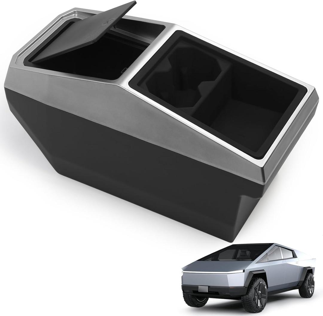 Floor Center Console Organizer for Tesla Cybertruck 2024 2025,Custom Fit Multifunctional Storage Box for 2024 2025 Cybertruck AccessoriesCenter Console Storage with Cup Holder