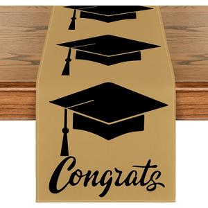 Artoid Mode Cap Congrats 2026 Graduation Table Runner, Rustic Holiday Kitchen Dining Table Runners for Home Party Decor 13x72 Inch