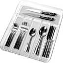 madesmart Premium Clear Silverware Tray, 6 Compartment Flatware Organizer for Forks, Knives & Spoons, Soft Grip Lining & Non Slip Base, Grey