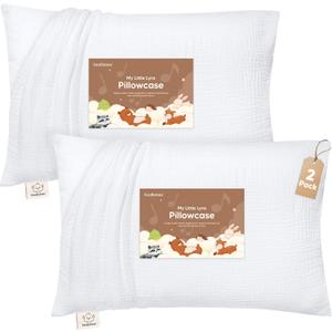 KeaBabies Muslin Toddler Pillowcase 13x18 Only – 2Pack Organic Cotton Muslin Pillow Case for Kids, Girls, Boys, Small Travel Size Cover, Soft & Breathable Toddler Pillow Sold Separately (Soft White)