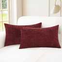 CaliTime Throw Pillow Covers Decorative 12 X 20 Inches Pack of 2 Cozy Chenille Cushion Cases for Couch Sofa Bed Living Room Home Burgundy
