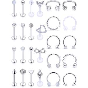Vsnnsns 16G Lip Rings Stainless Steel Horseshoe Snake Bite Monroe Labret Medusa Lip Piercing Jewelry Tragus Daith Forward Helix Conch Cartilage Earrings Studs Piercing Jewelry for Women Men 16 Gauge (Silver)