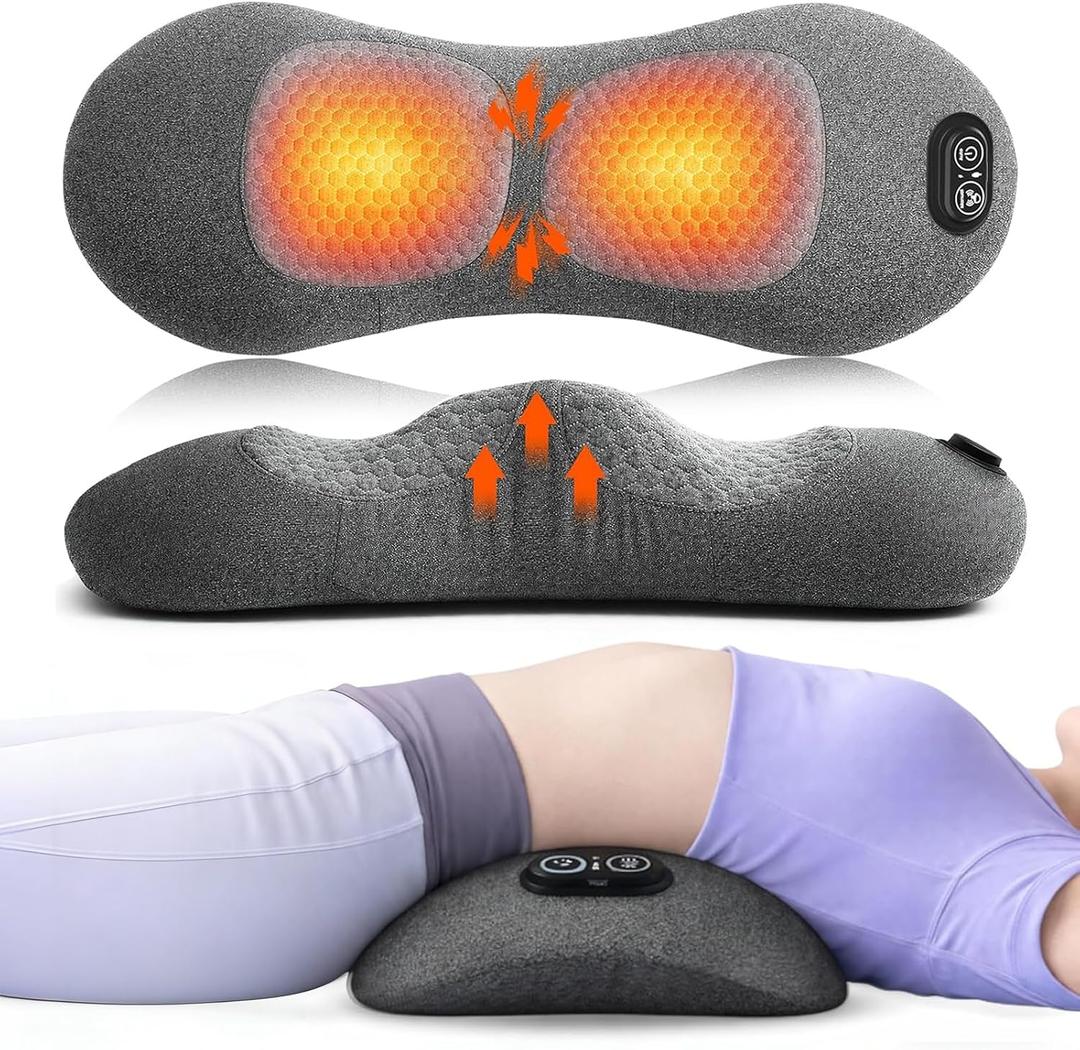 3 in 1 Electric Lumbar Support Pillow with Adjustable Height for Bed and Chair, Back Massager with Heat, Back Massager for Pain Relief Deep Tissue, Electric Lumbar Pillow with Heat Vibration Traction
