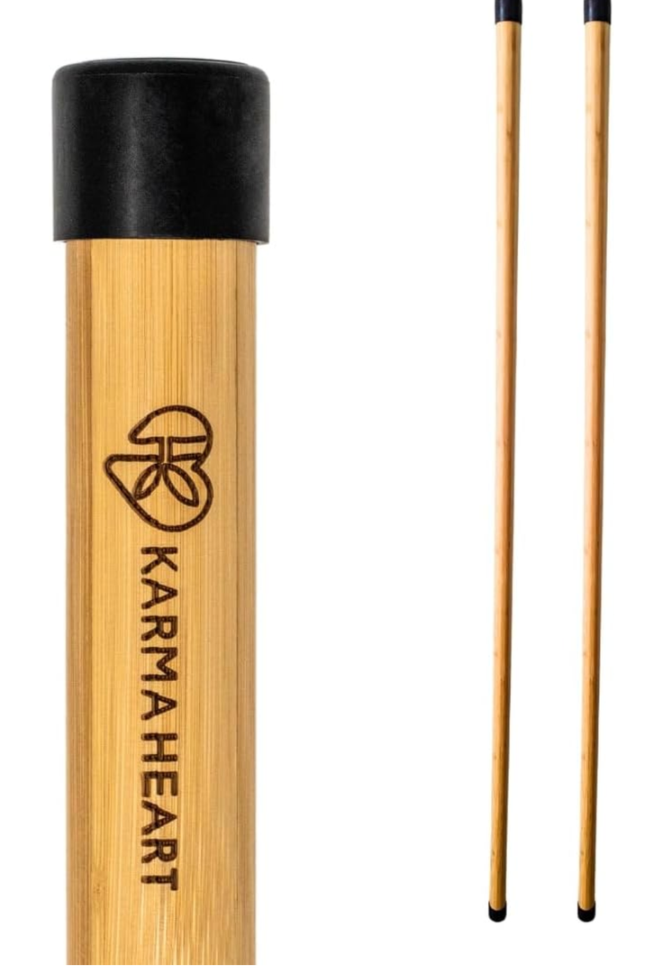 Sturdy Yoga Stick Made from Natural Bamboo - Stretching Stick for All Fitness Levels - Stretch Stick for Mobility, Balance and Flexibility with Non-Slip Rubber Ends (2 Pack)