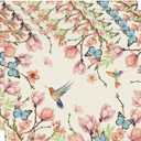 Artoid Mode Flowers Bird Butterfly Spring Placemats Set of 4, 12x18 Inch Seasonal Summer Table Mats for Party Kitchen Dining Decoration (Beige)