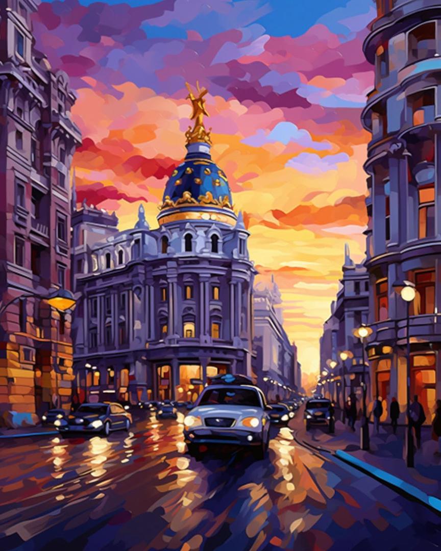 Tucocoo Metropolis Building in Spain DIY Paint by Numbers for Adults Famous Sight Landscape Abstract DIY Oil Painting Acrylic Paint Art Graffiti Painting Kit Canvas 16x20 Inch Without Frame  (Spain Scenery 05)