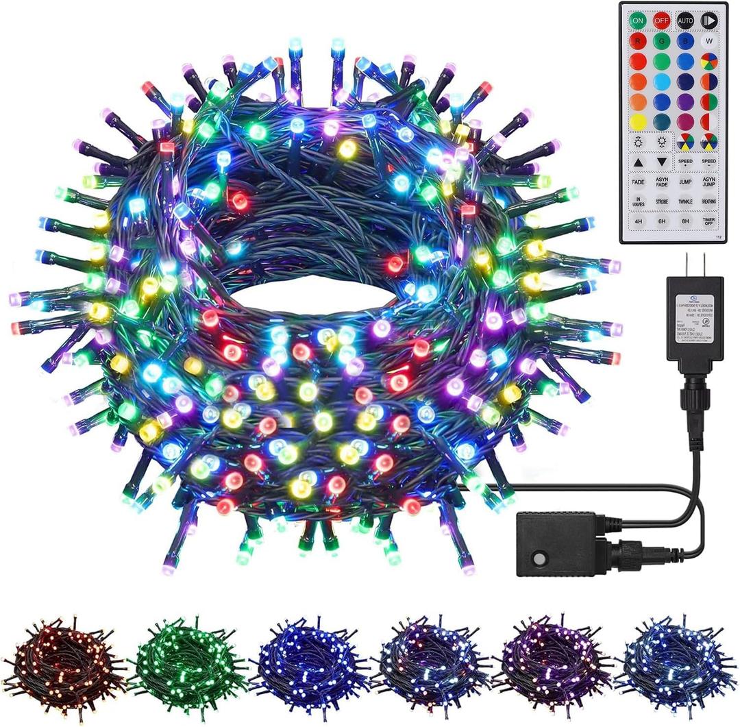 HOME LIGHTING 66ft Christmas Decorative Mini Lights, 200 LED RGB Changing 8 Functional Green Wire Fairy Halloween Lights with Remote Timer, Plug in Indoor Outdoor Xmas Wedding Party Decor