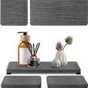 2PCS Water Absorbing Stone Tray, Fast Drying Stone Sink Tray, Stones Soap Trays, Water Absorbent Diatomite Trays, Diatomite Coasters for Kitchen Sink Bathroom Counter, Hand Soap Dish & Holders (1pcs 2110cm + 2pcs 1010cm Dark Gray Wave)